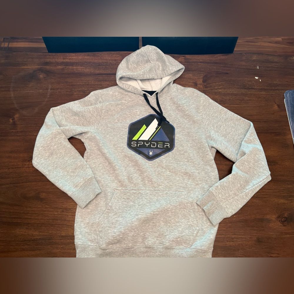 Spyder Mens Size large Gray Long Sleeve Hooded Pull Over Sweatshirt Hoodie